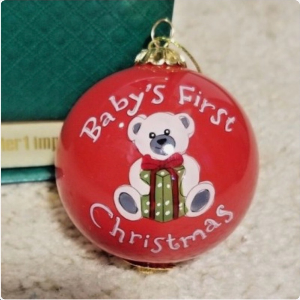 Collectible Pier 1 Festive Red Baby's First Christmas Year 2018 Ornament